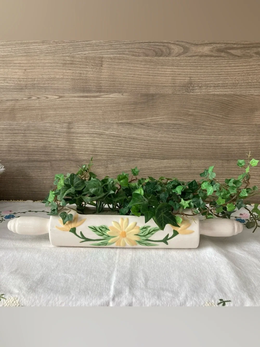 Vintage Floral Grandma Core Wall Ceramic Rolling Pin planter or Shelf Sitter